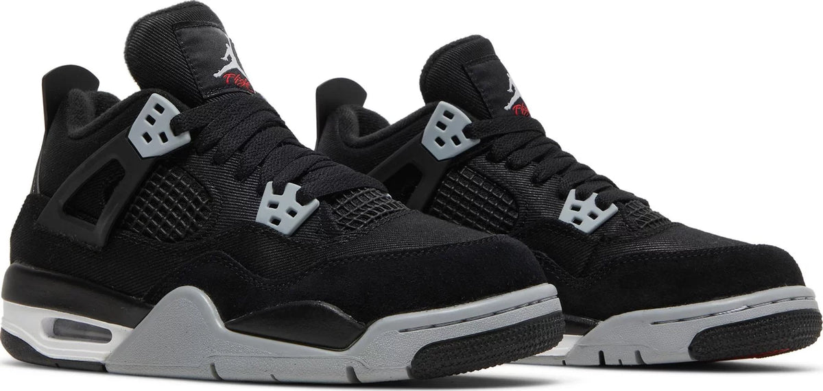 Air Jordan 4 Retro SE Black Canvas Grade School Sneakers - Front